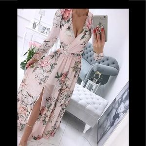 Floral long dress slit size M pink